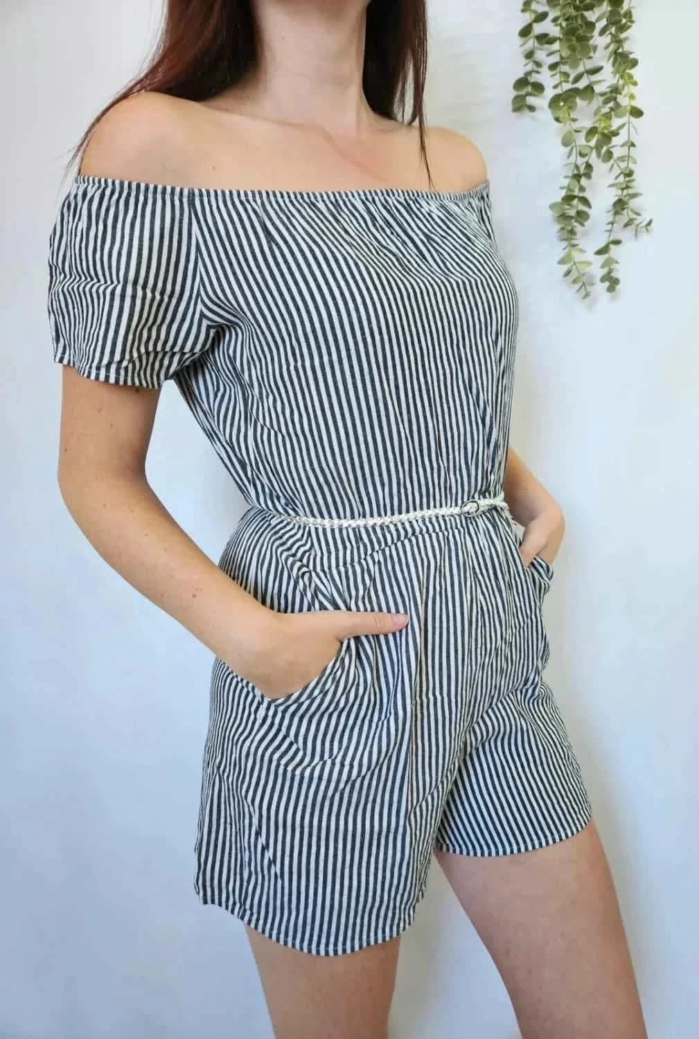 Combishort à rayures épaules dénudées IKKS taille M - Photo 1/6