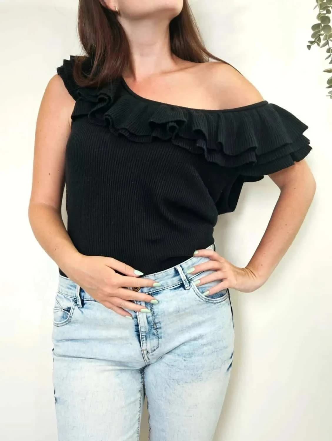 Top asymétrique Ralph Lauren noir soie et cachemire taille L - Photo 1/7