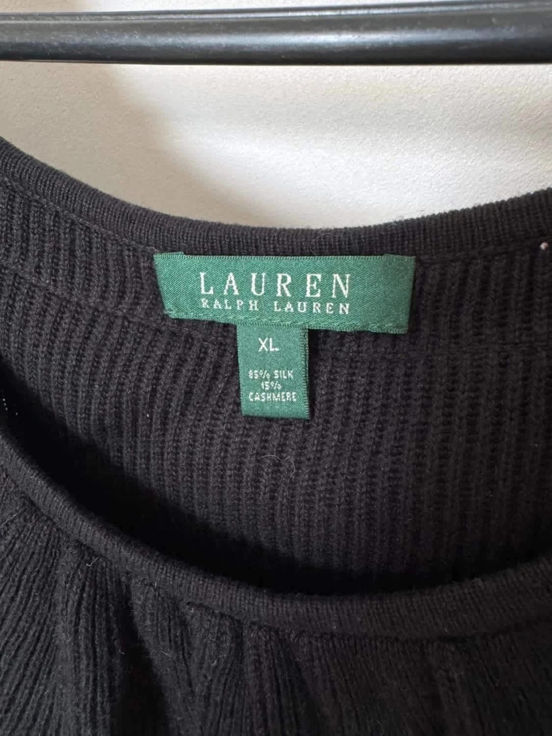 Top asymétrique Ralph Lauren noir soie et cachemire taille L - Photo 3/7