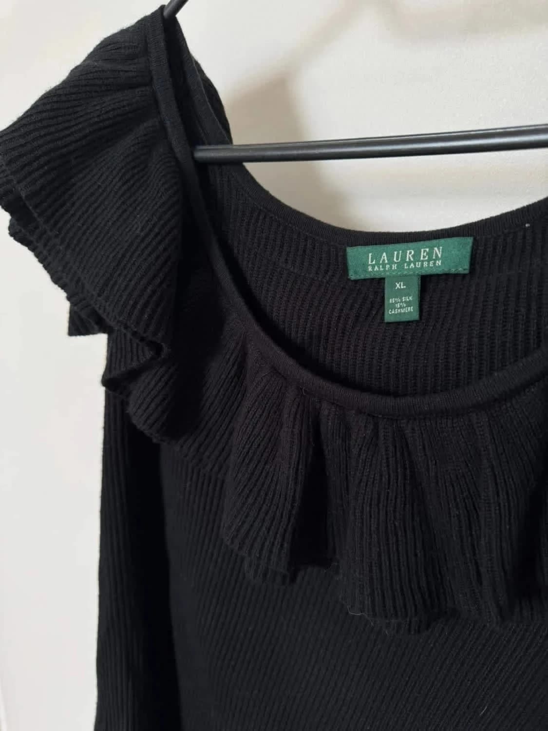 Top asymétrique Ralph Lauren noir soie et cachemire taille L - Photo 4/7