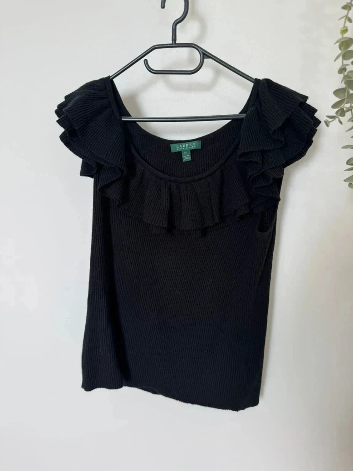 Top asymétrique Ralph Lauren noir soie et cachemire taille L - Photo 2/7