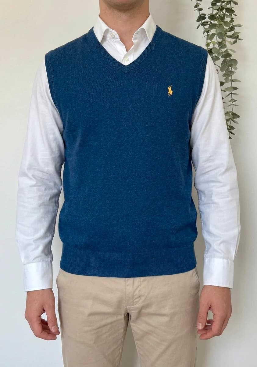 Pull sans manches Ralph Lauren bleu logo pony jaune taille M - PP2603291 - Photo 1/7