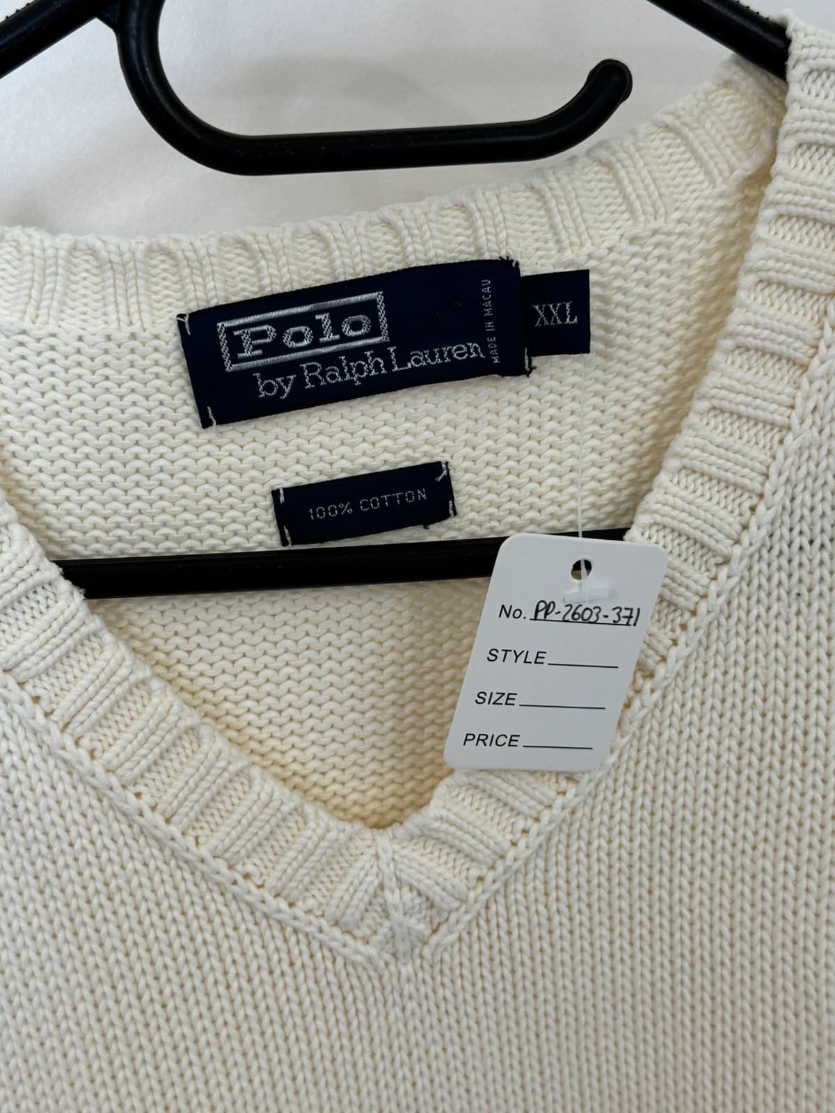 Pull sans manches col V coton Ralph Lauren blanc cassé taille XXL - PP260337 - Photo 4/8