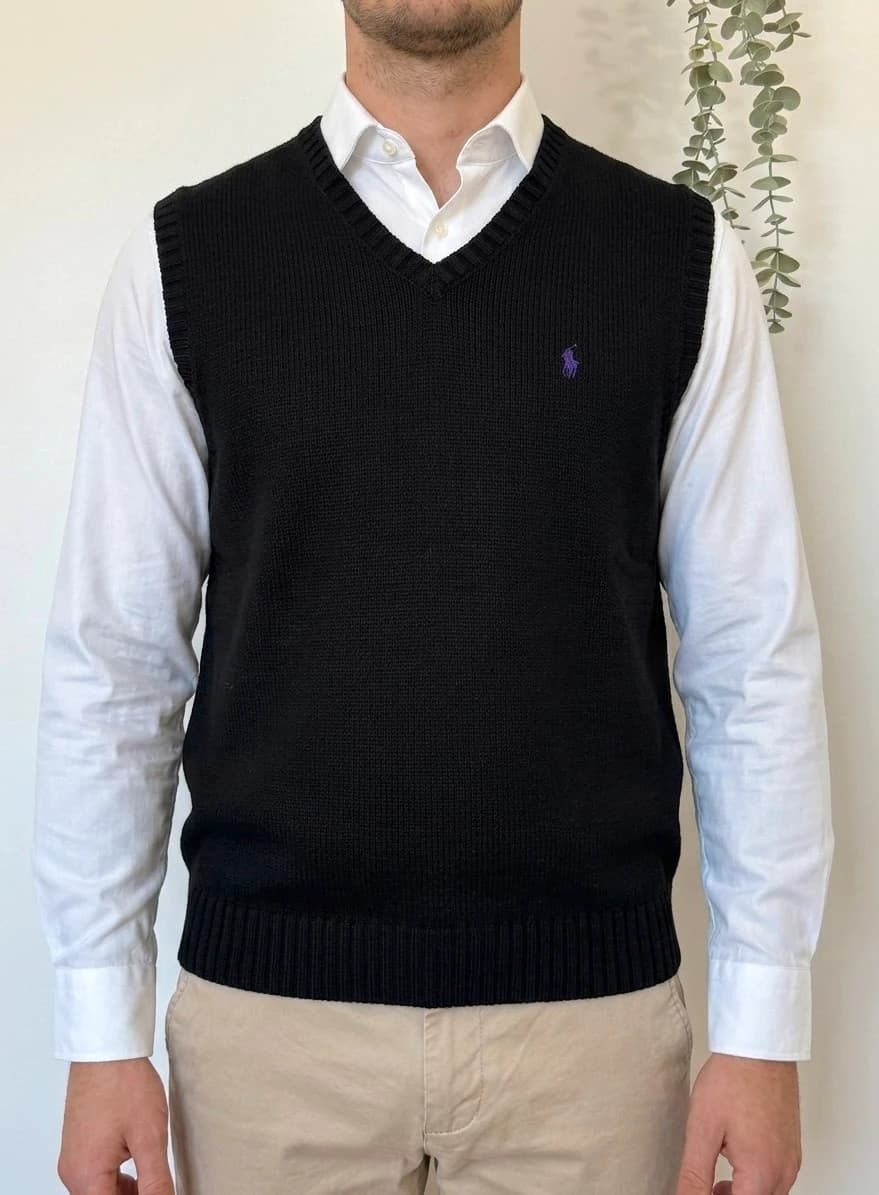 Pull sans manches maille Ralph Lauren noir logo violet taille 2XLT - PP2603403 - Photo 1/6