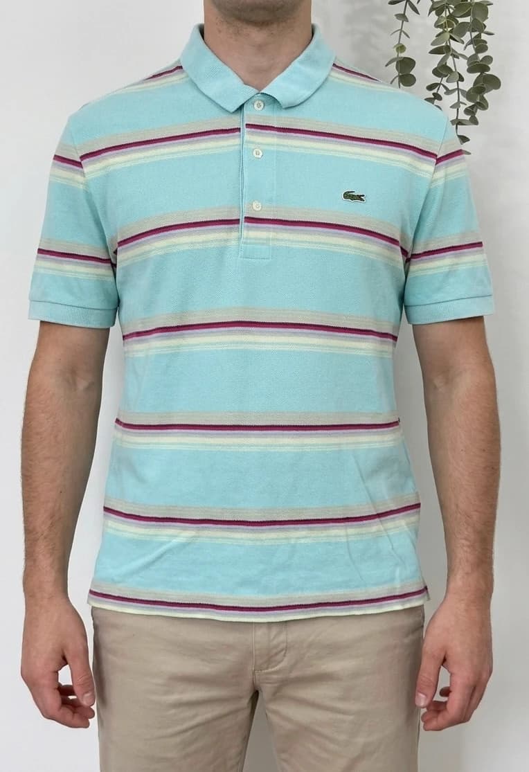 Polo piqué Lacoste rayé pastel bleu taille 4/M - PP2603262 - Photo 1/8