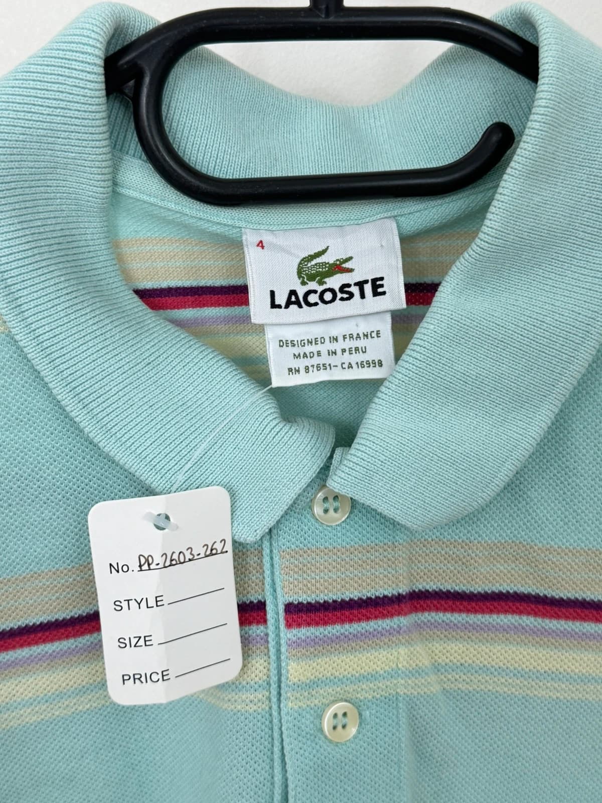 Polo piqué Lacoste rayé pastel bleu taille 4/M - PP2603262 - Photo 4/8
