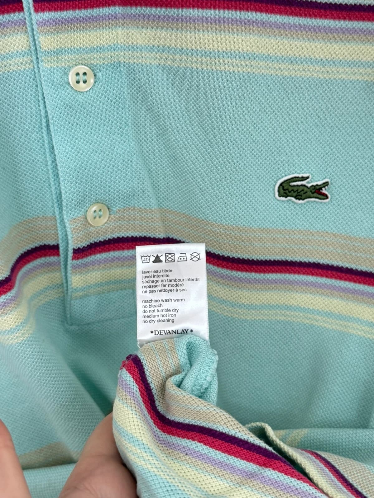 Polo piqué Lacoste rayé pastel bleu taille 4/M - PP2603262 - Photo 6/8