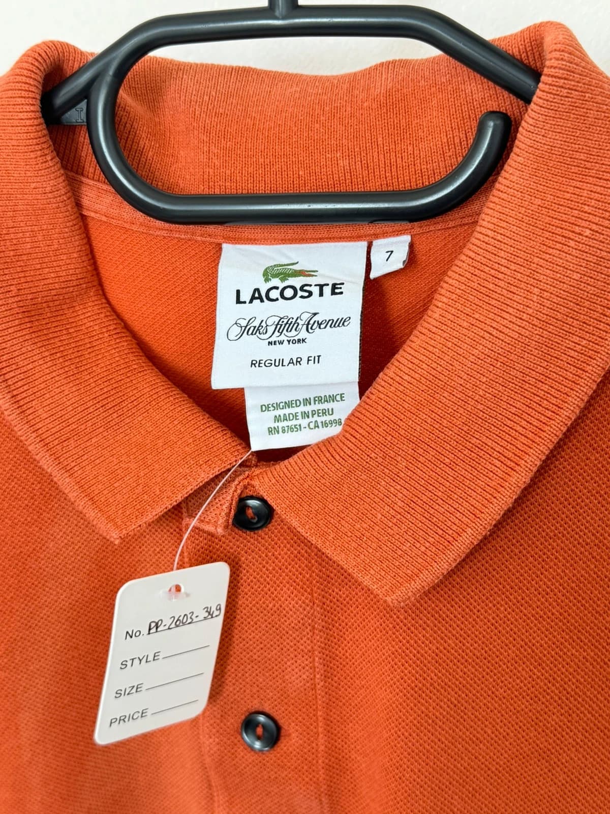 Polo piqué Lacoste Saks Fifth Avenue orange brique taille 7/XL - PP2603349 - Photo 4/8