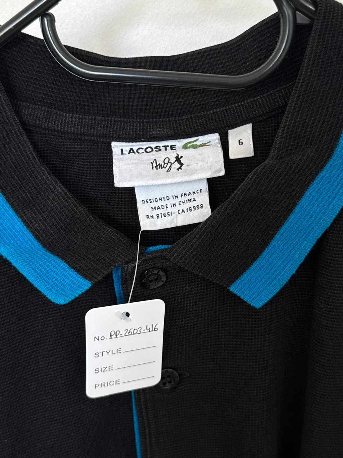 Polo piqué souple Lacoste Andy Roddick noir bleu blanc taille 6/L - PP2603416 - Photo 8/11