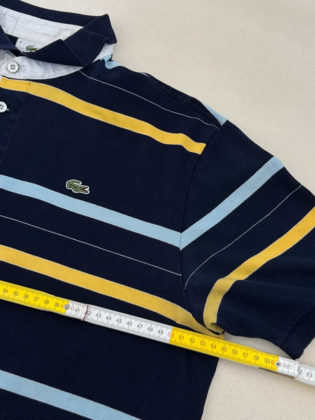 Polo piqué Lacoste rayé bleu marine jaune taille 6/L - PP2603279 - Photo 7/8