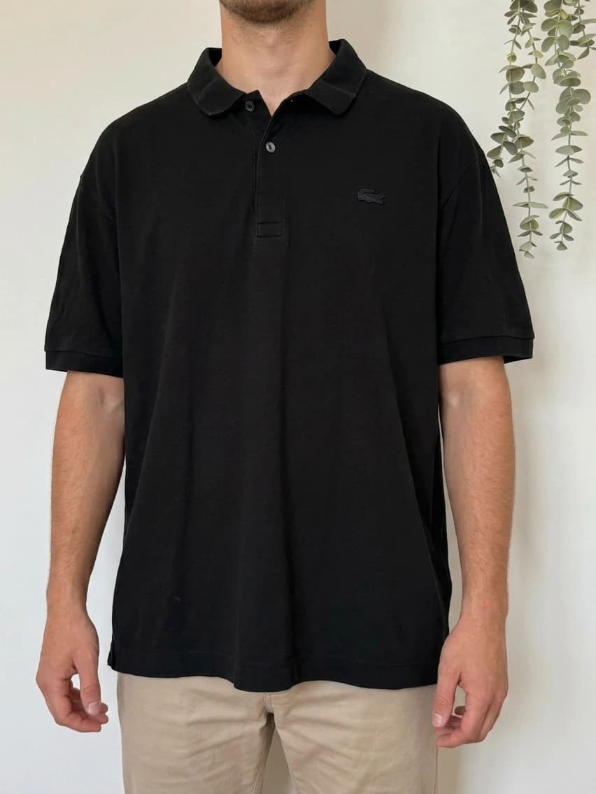 Polo piqué Lacoste черен regular fit с лого в същия тон размер 9/4XL - PP2603418 - Снимка 1/9