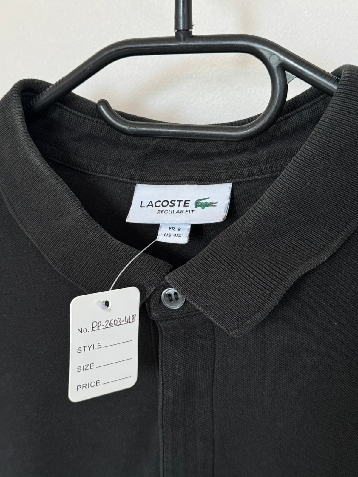 Polo piqué Lacoste черен regular fit с лого в същия тон размер 9/4XL - PP2603418 - Снимка 6/9