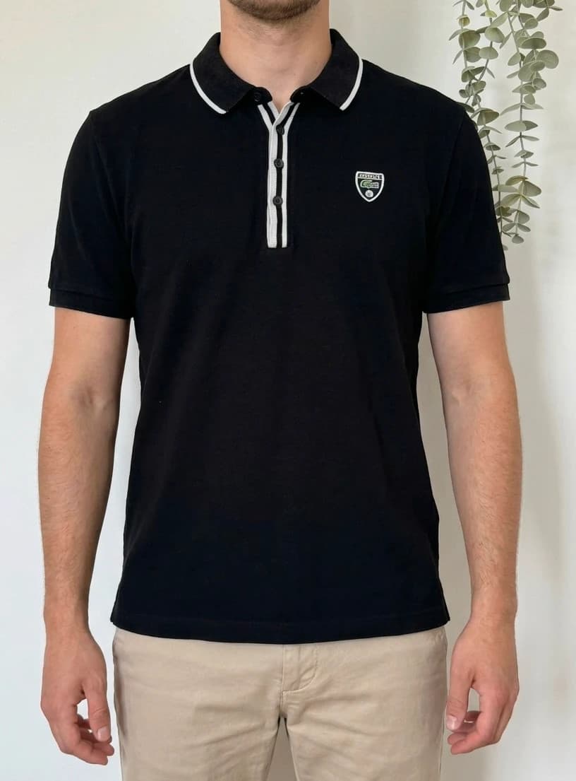 Поло piqué Lacoste черно с контрастна лента и емблема — размер 5/L - PP2603420 - Снимка 1/7