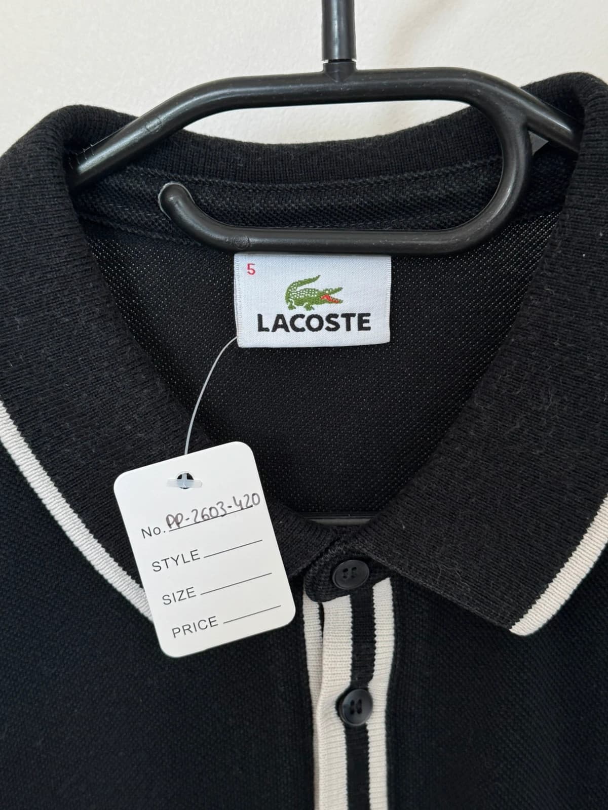 Поло piqué Lacoste черно с контрастна лента и емблема — размер 5/L - PP2603420 - Снимка 4/7