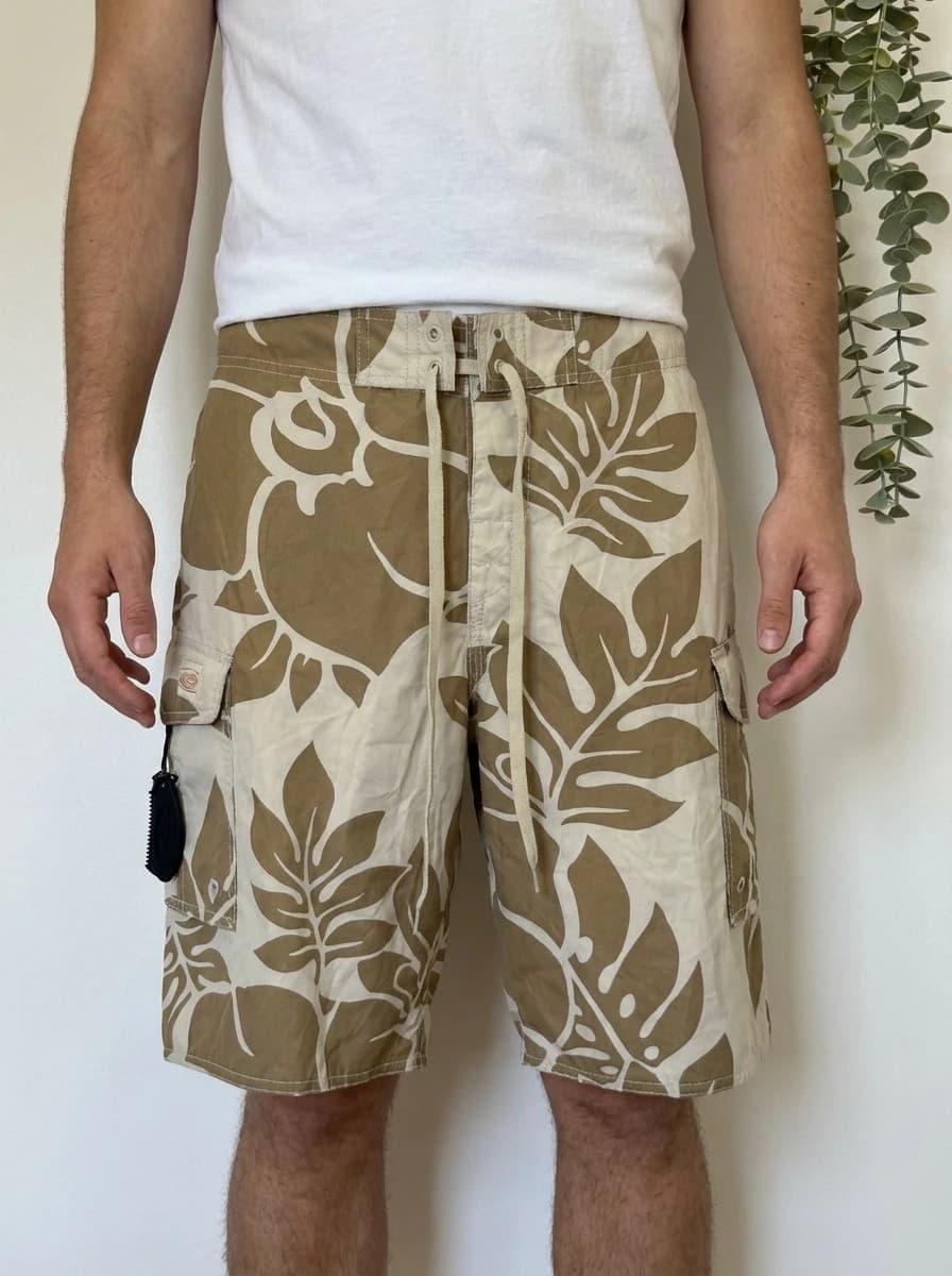 Short de bain Hawaiian beige kaki motif floral taille 30/S - PP2603225 - Photo 1/8