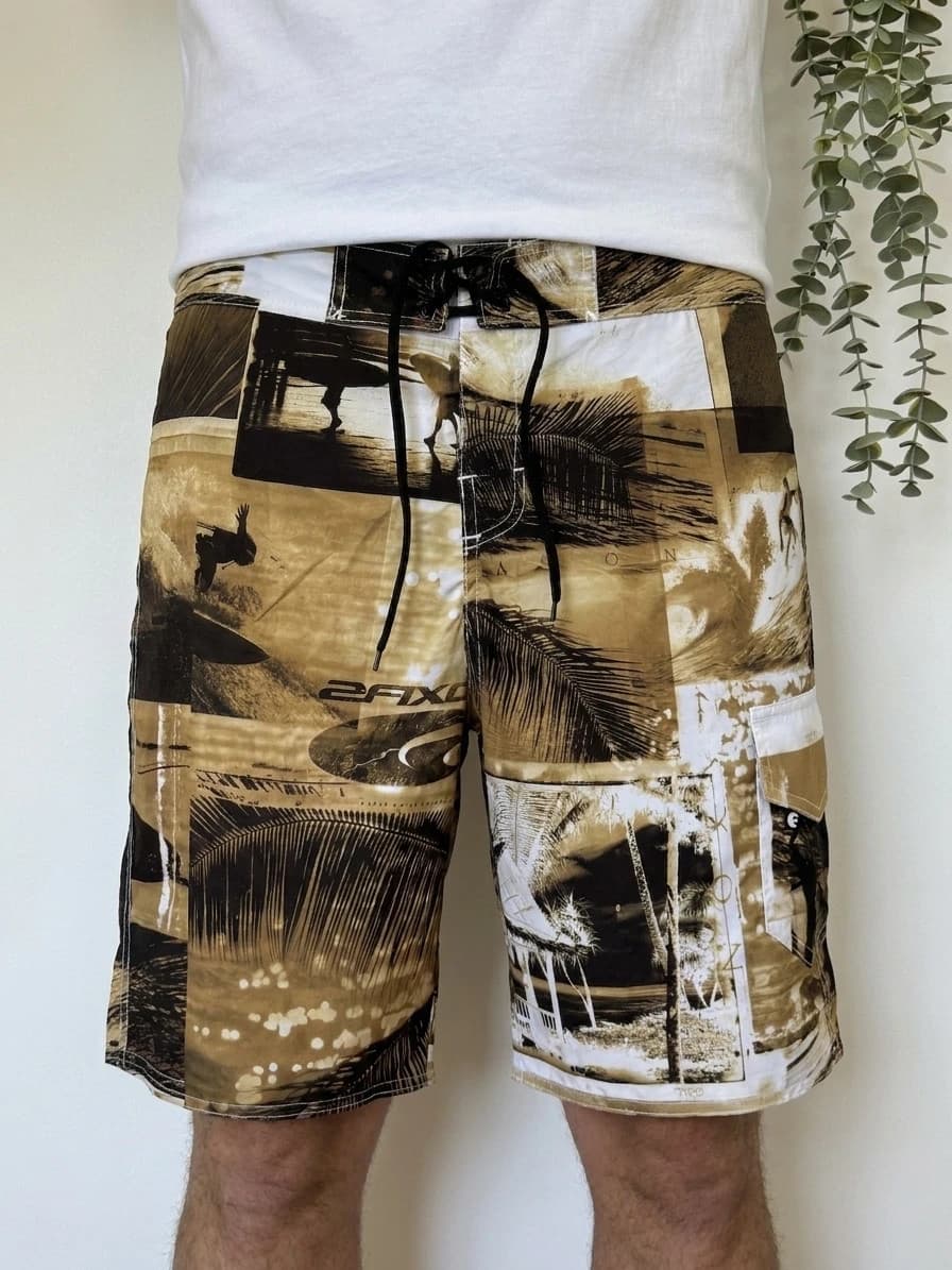 Short de bain surf imprimé beige noir taille L - PP2603239 - Photo 1/8