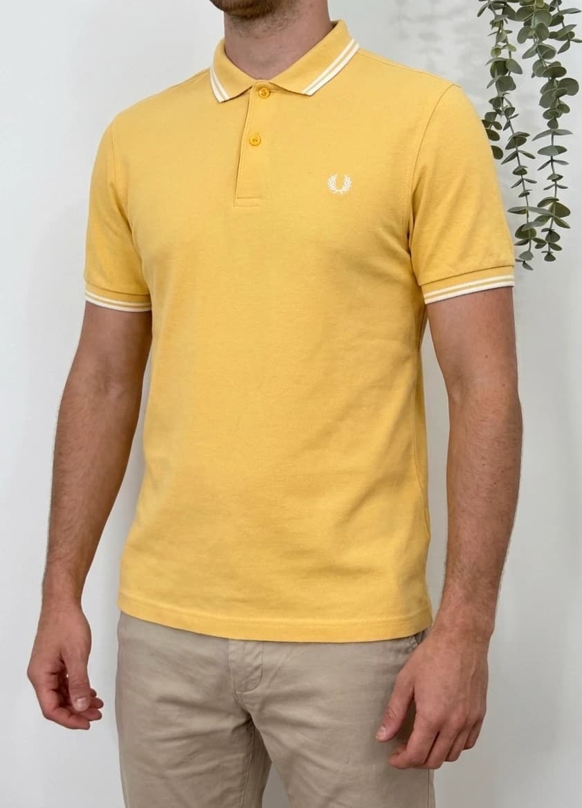 Polo piqué Fred Perry jaune liserés blancs logo brodé taille S - Photo 1/8