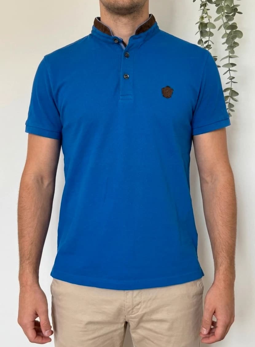 Polo piqué col Mao Massimo Dutti bleu col marron taille S - FP260356 - Photo 1/10