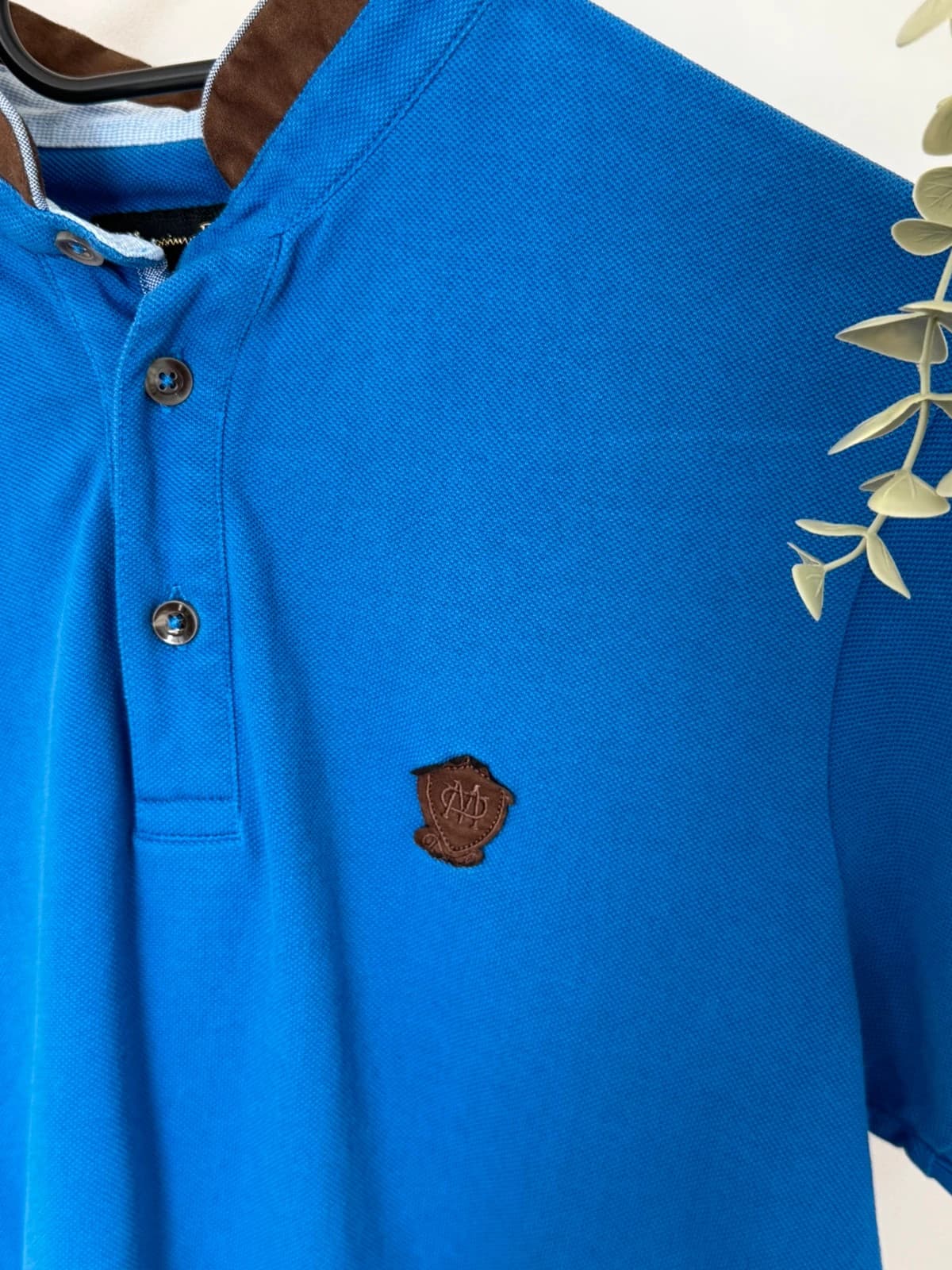 Polo piqué col Mao Massimo Dutti bleu col marron taille S - FP260356 - Photo 3/10
