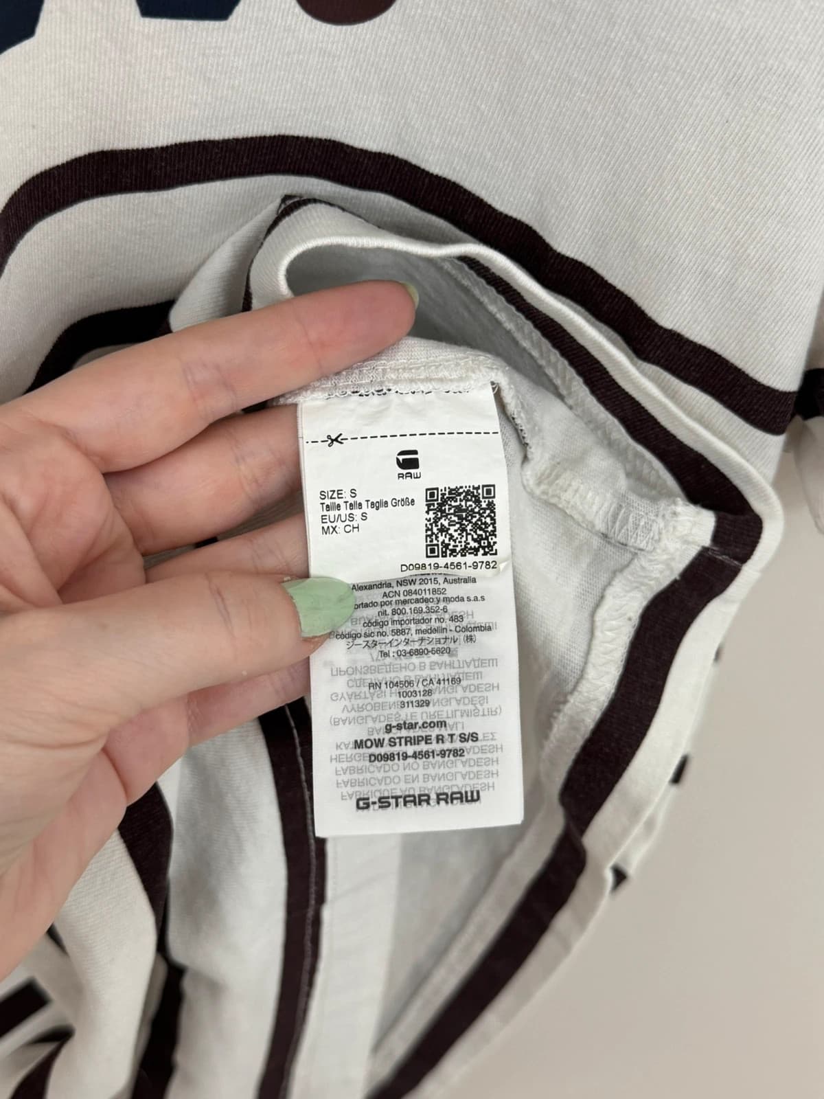 T-shirt G-Star Raw blanc rayé bordeaux logo poitrine marine taille S - Photo 5/8
