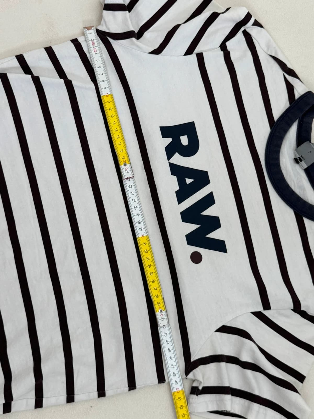 T-shirt G-Star Raw blanc rayé bordeaux logo poitrine marine taille S - Photo 7/8