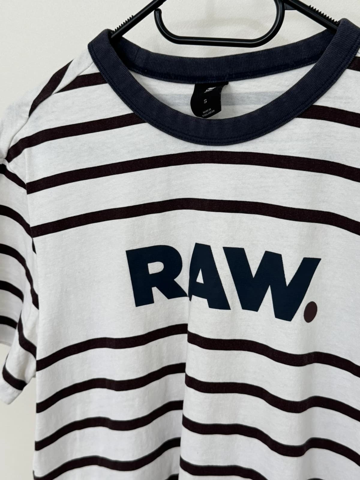 T-shirt G-Star Raw blanc rayé bordeaux logo poitrine marine taille S - Photo 3/8