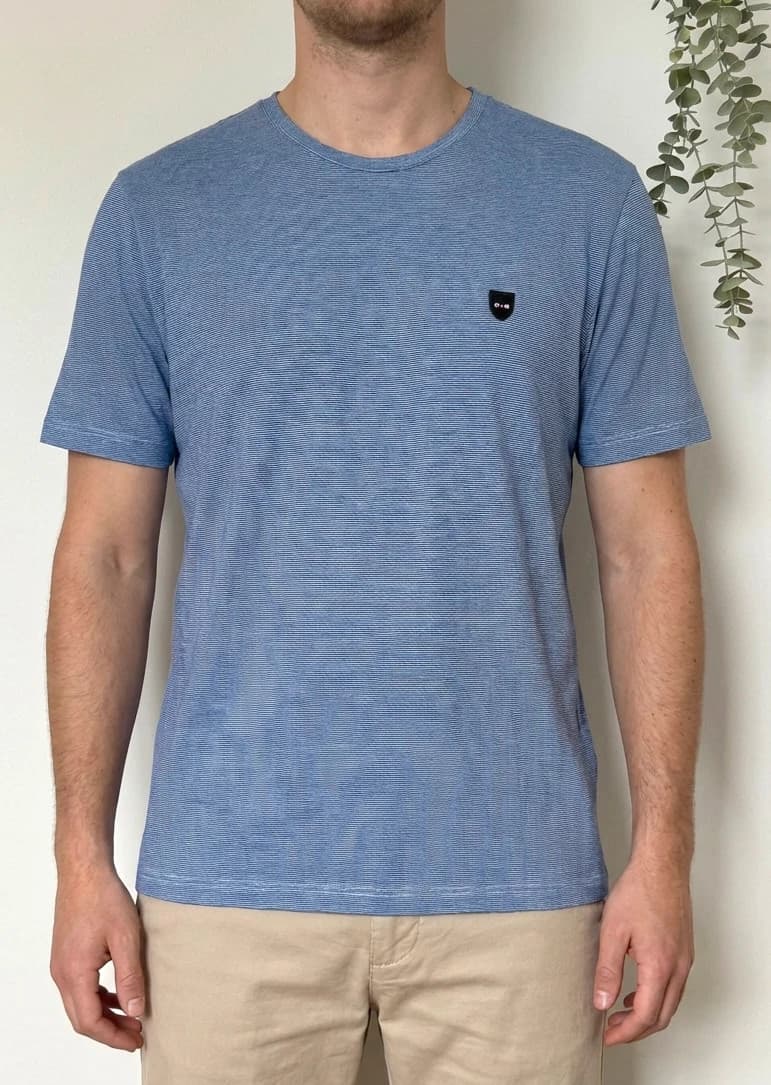 T-shirt col V Eden Park bleu rayé logo écusson taille 2XL - FP260343 - Photo 1/7
