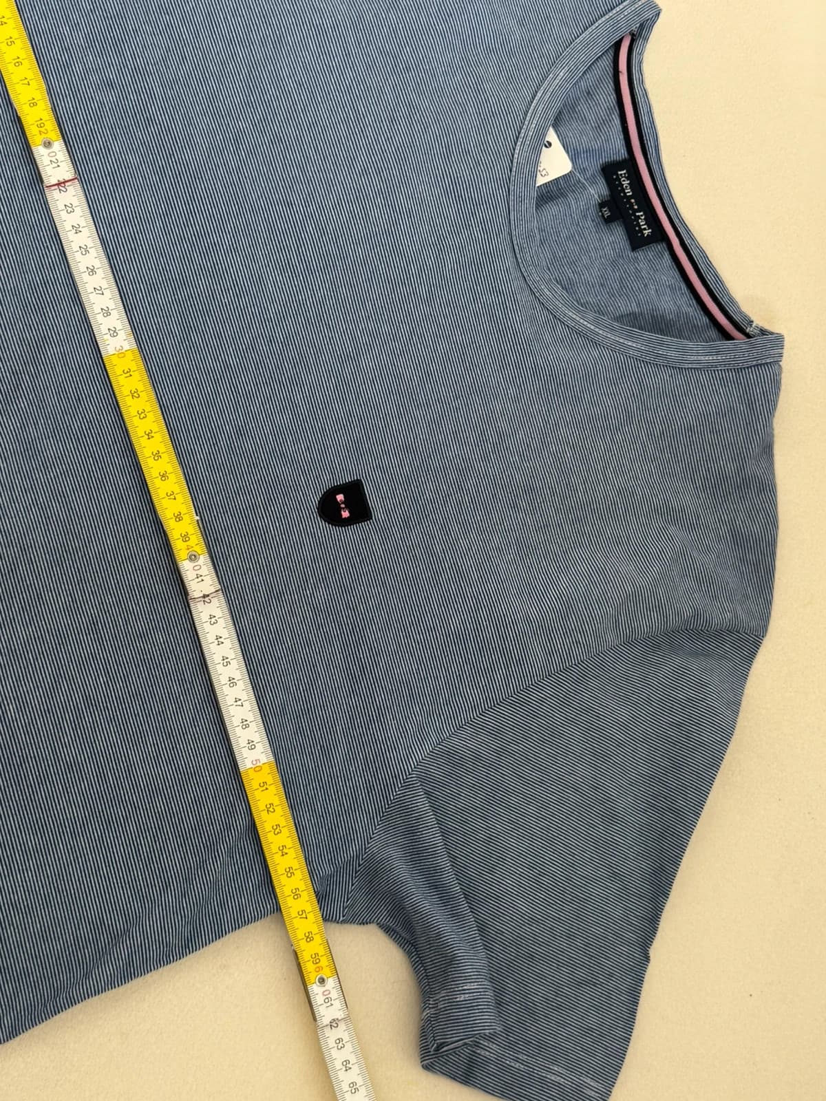 T-shirt col V Eden Park bleu rayé logo écusson taille 2XL - FP260343 - Photo 6/7