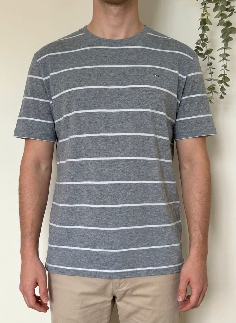 T-shirt Eden Park gris rayé logo nœud rose brodé taille 2XL - FP260330 - Photo 1/8