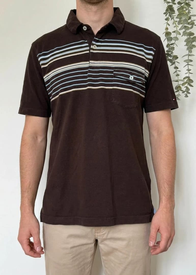 Polo coton trim fit Tommy Hilfiger marron rayé taille L - PP2603280 - Photo 1/9