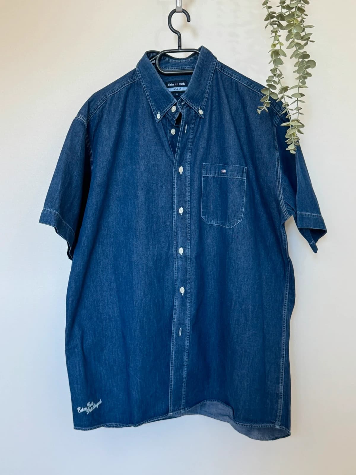 Chemise denim manches courtes Eden Park poche bleu logo brodé taille XL - Photo 2/10