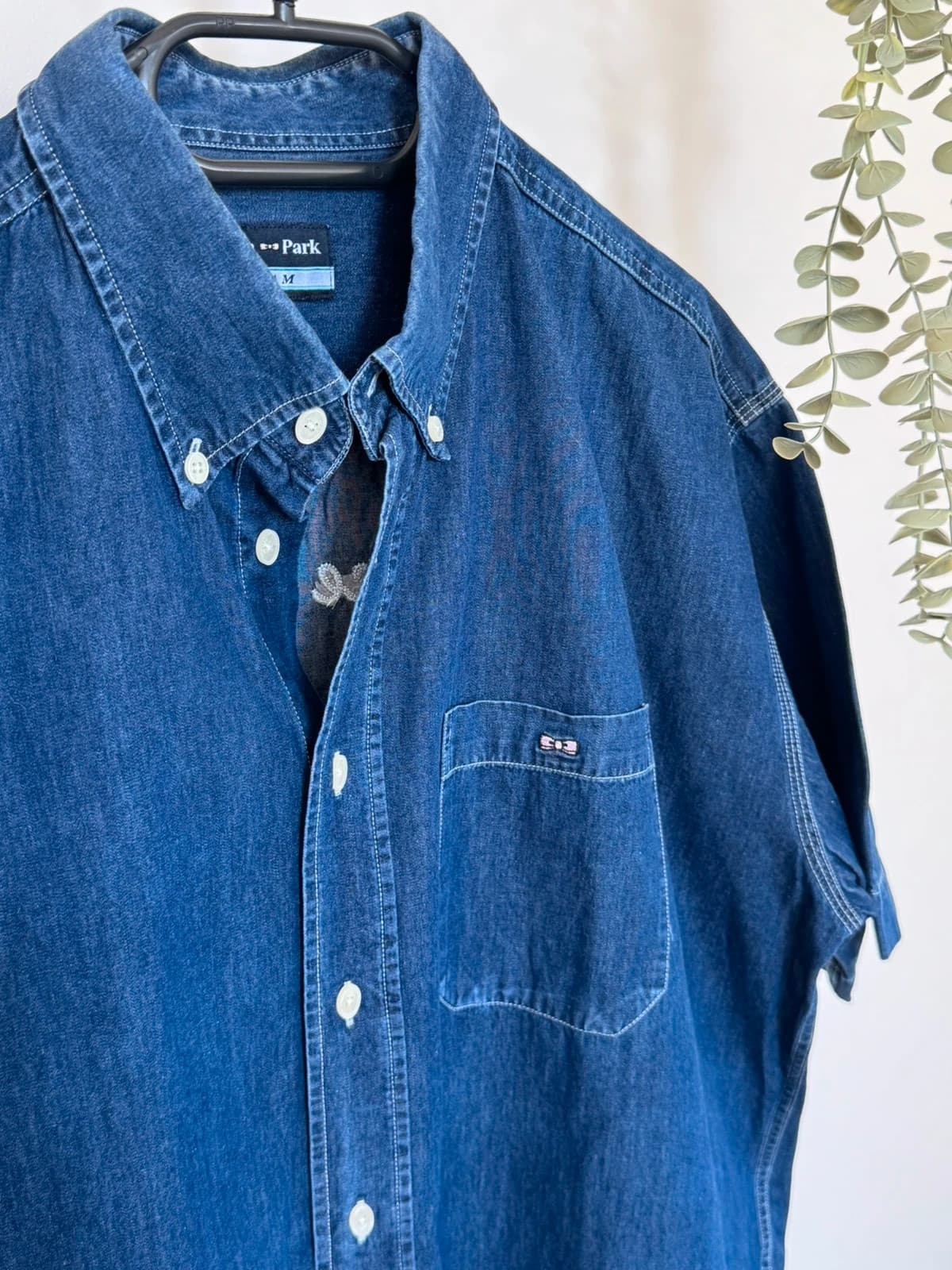 Chemise denim manches courtes Eden Park poche bleu logo brodé taille XL - Photo 4/10
