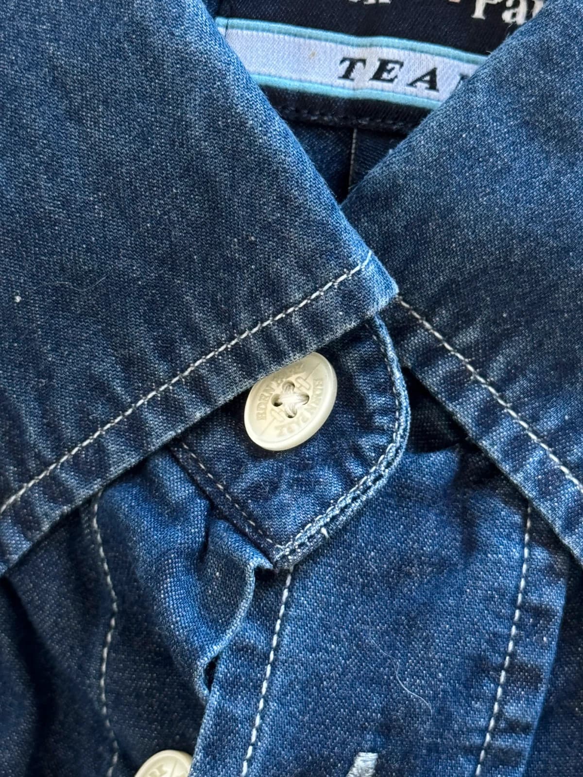 Chemise denim manches courtes Eden Park poche bleu logo brodé taille XL - Photo 8/10