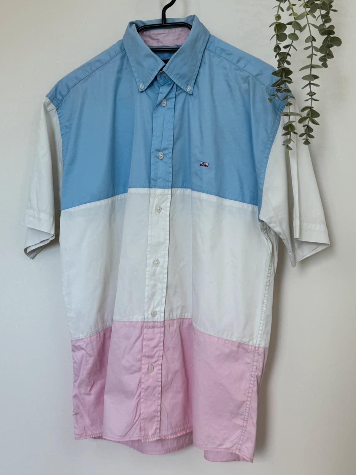 Chemise manches courtes Eden Park Team colorblock bleu blanc rose logo brodé taille M - VG26054 - Photo 2/10
