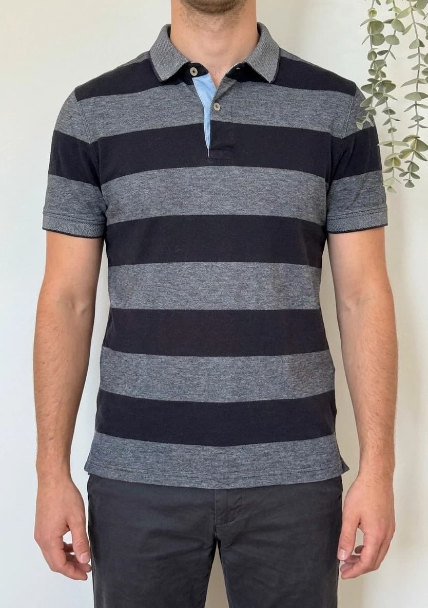 Polo piqué rayé Massimo Dutti gris noir taille M - DN260536 - Photo 1/7