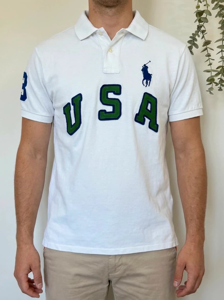 Polo piqué custom fit Polo Ralph Lauren blanc USA taille M - PP2603355 - Photo 1/9