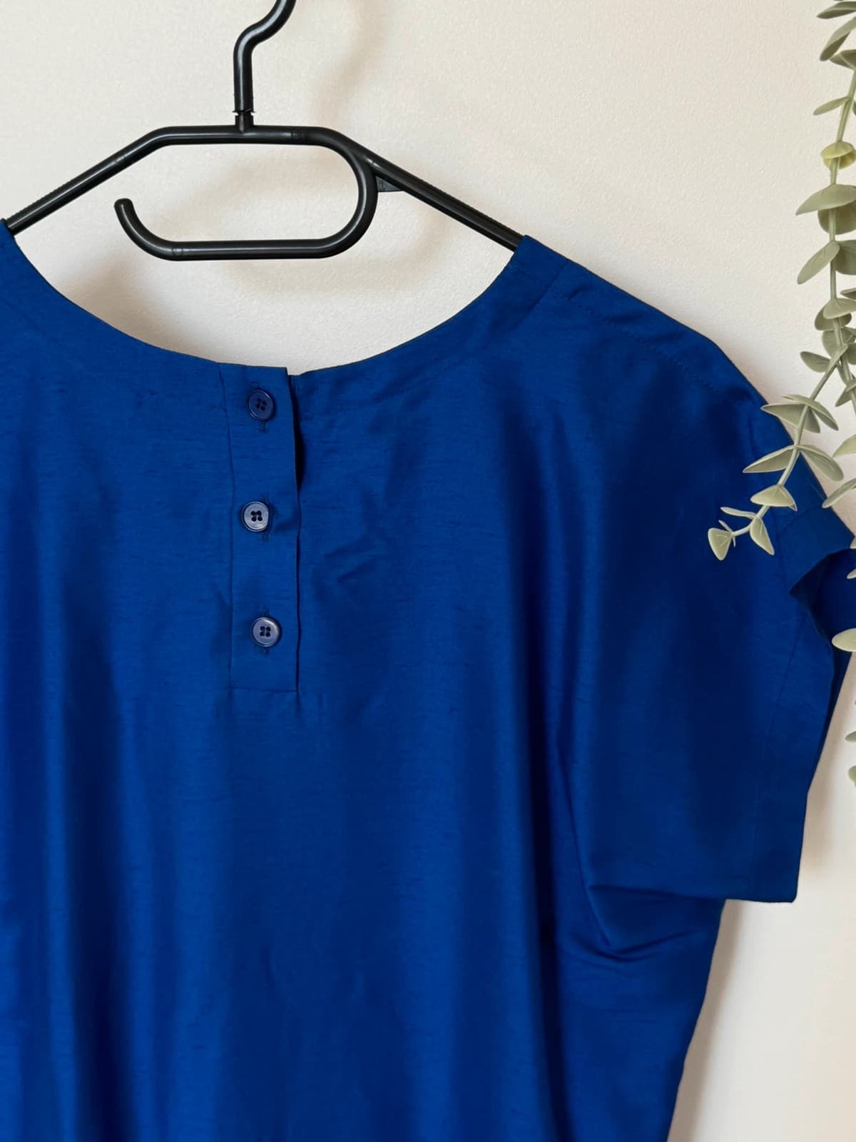 Blouse fluide manches courtes vintage Yves Saint Laurent Variation bleu roi taille L - Photo 6/8