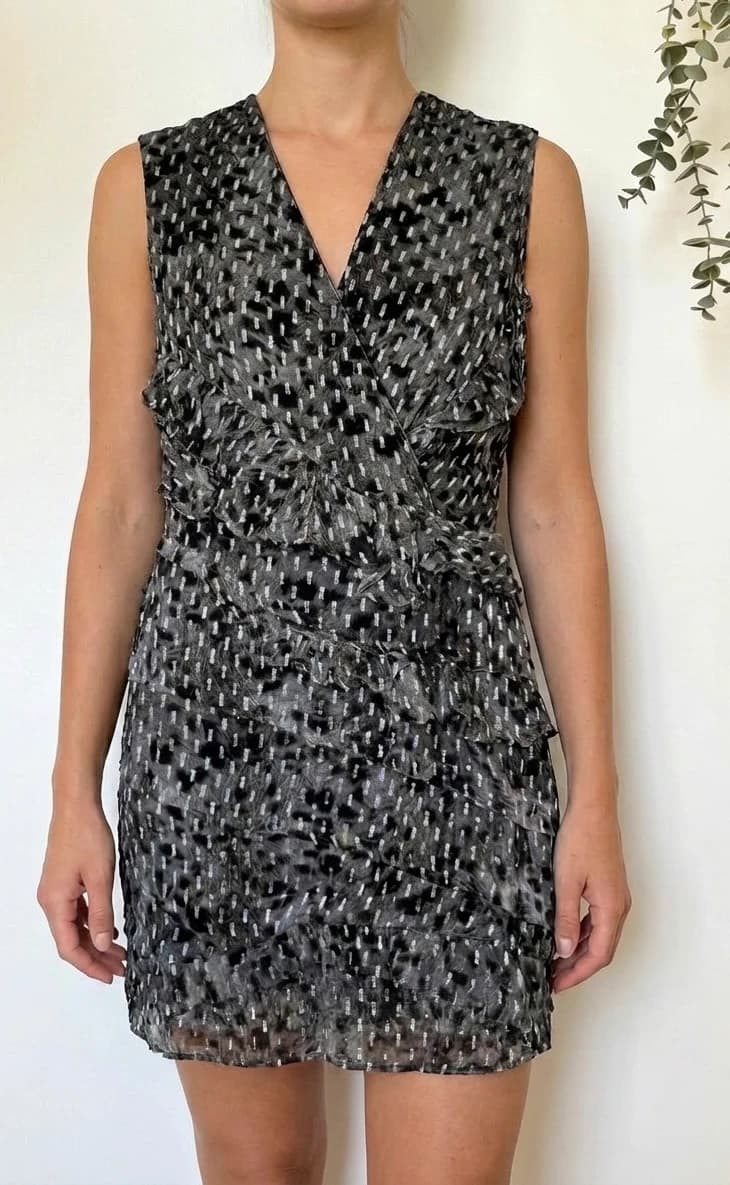 Robe portefeuille IRO Corie lurex sans manches gris noir argenté taille 38/M - VG260561 - Photo 1/9