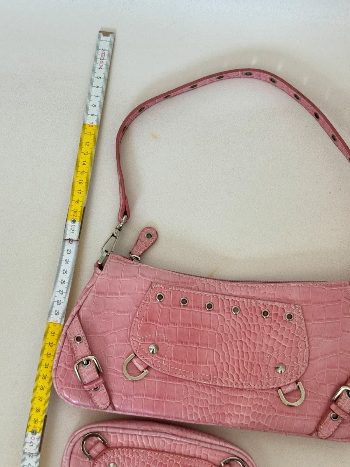 Sac baguette Fuchsia Paris rose effet croco Y2K avec mini pochette assortie - Photo 12/19