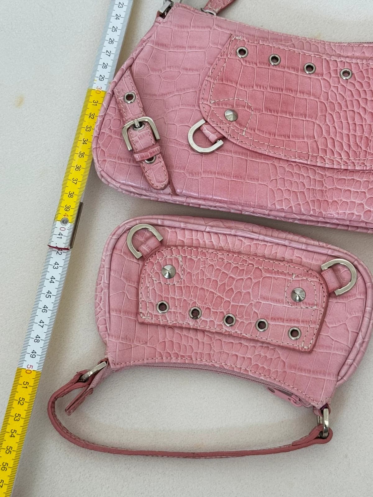 Sac baguette Fuchsia Paris rose effet croco Y2K avec mini pochette assortie - Photo 13/19