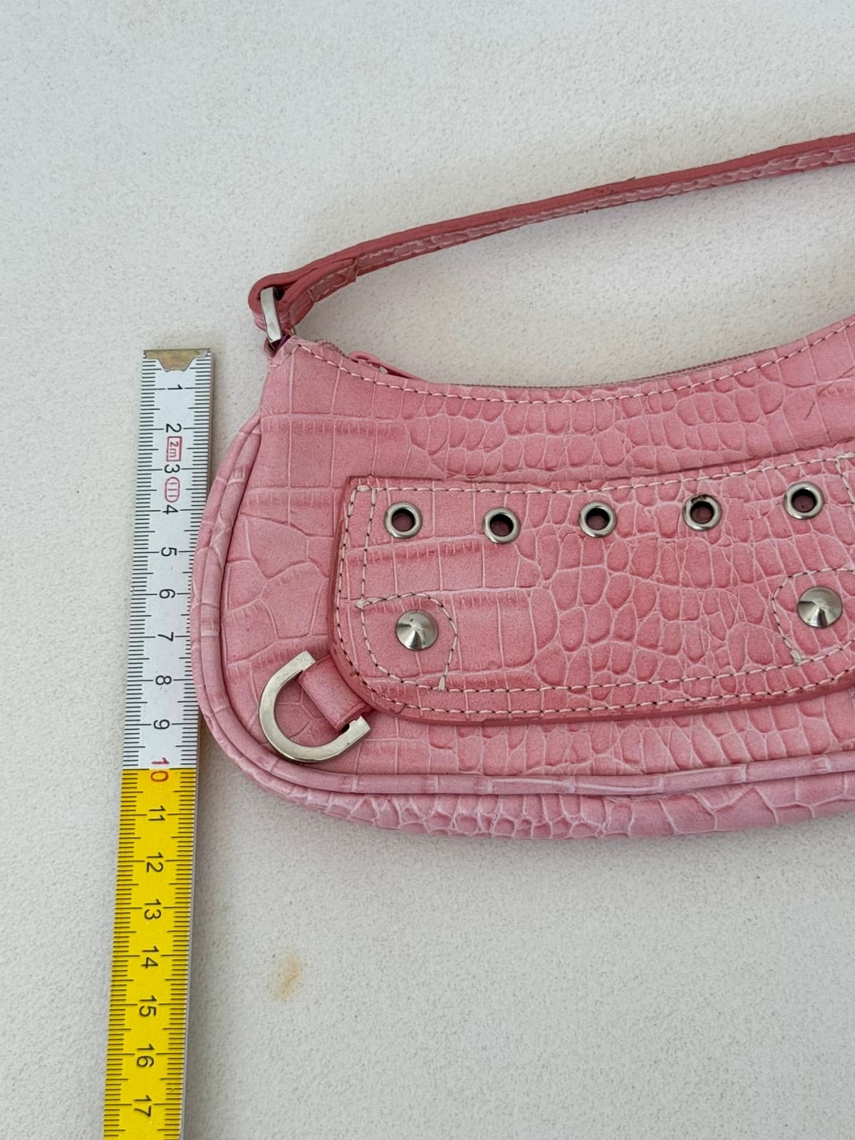 Sac baguette Fuchsia Paris rose effet croco Y2K avec mini pochette assortie - Photo 15/19