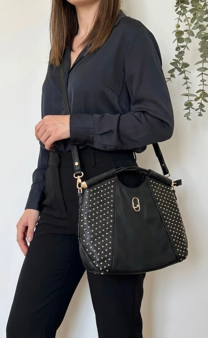 Sac à main bandoulière Liu Jo noir clous dorés - Photo 1/18