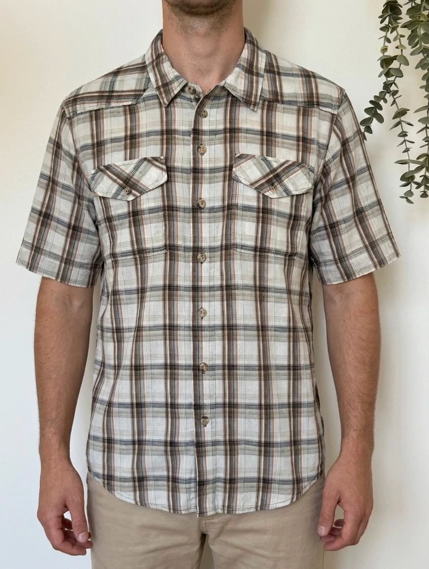 Chemise manches courtes Columbia carreaux beige marron taille M - SC260592 - Photo 1/11