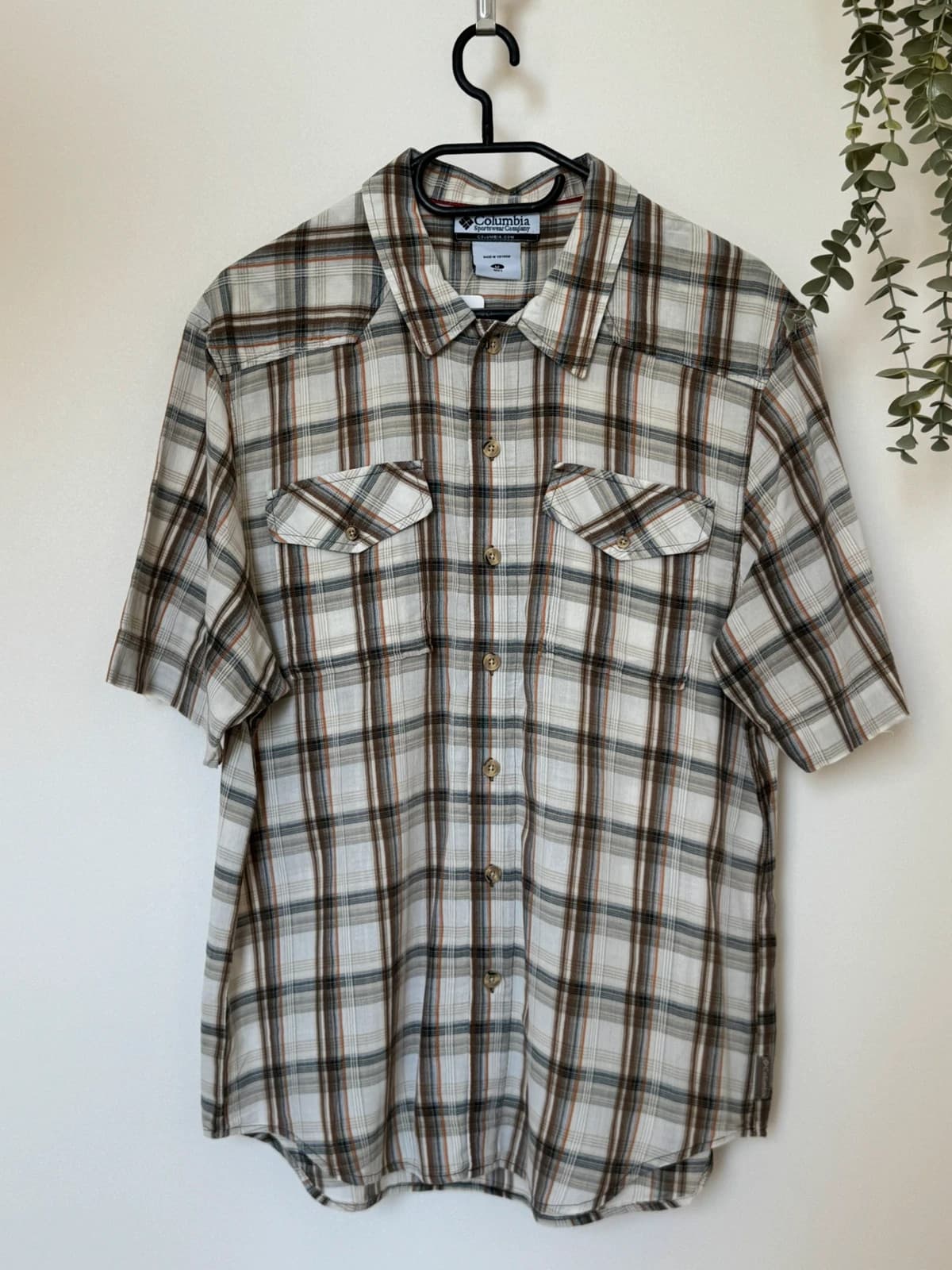 Chemise manches courtes Columbia carreaux beige marron taille M - SC260592 - Photo 2/11