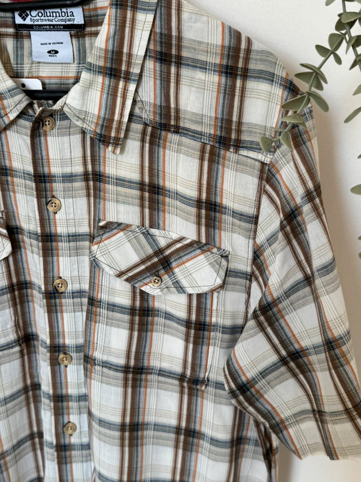 Chemise manches courtes Columbia carreaux beige marron taille M - SC260592 - Photo 4/11