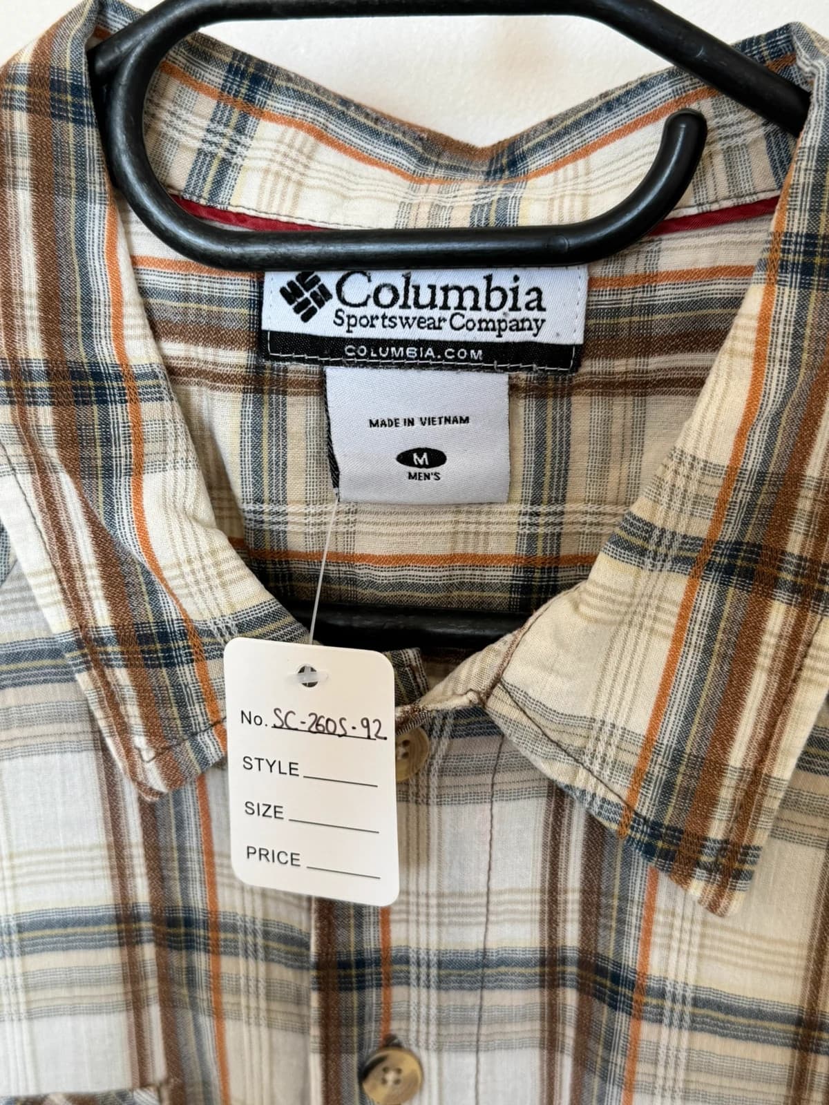 Chemise manches courtes Columbia carreaux beige marron taille M - SC260592 - Photo 3/11