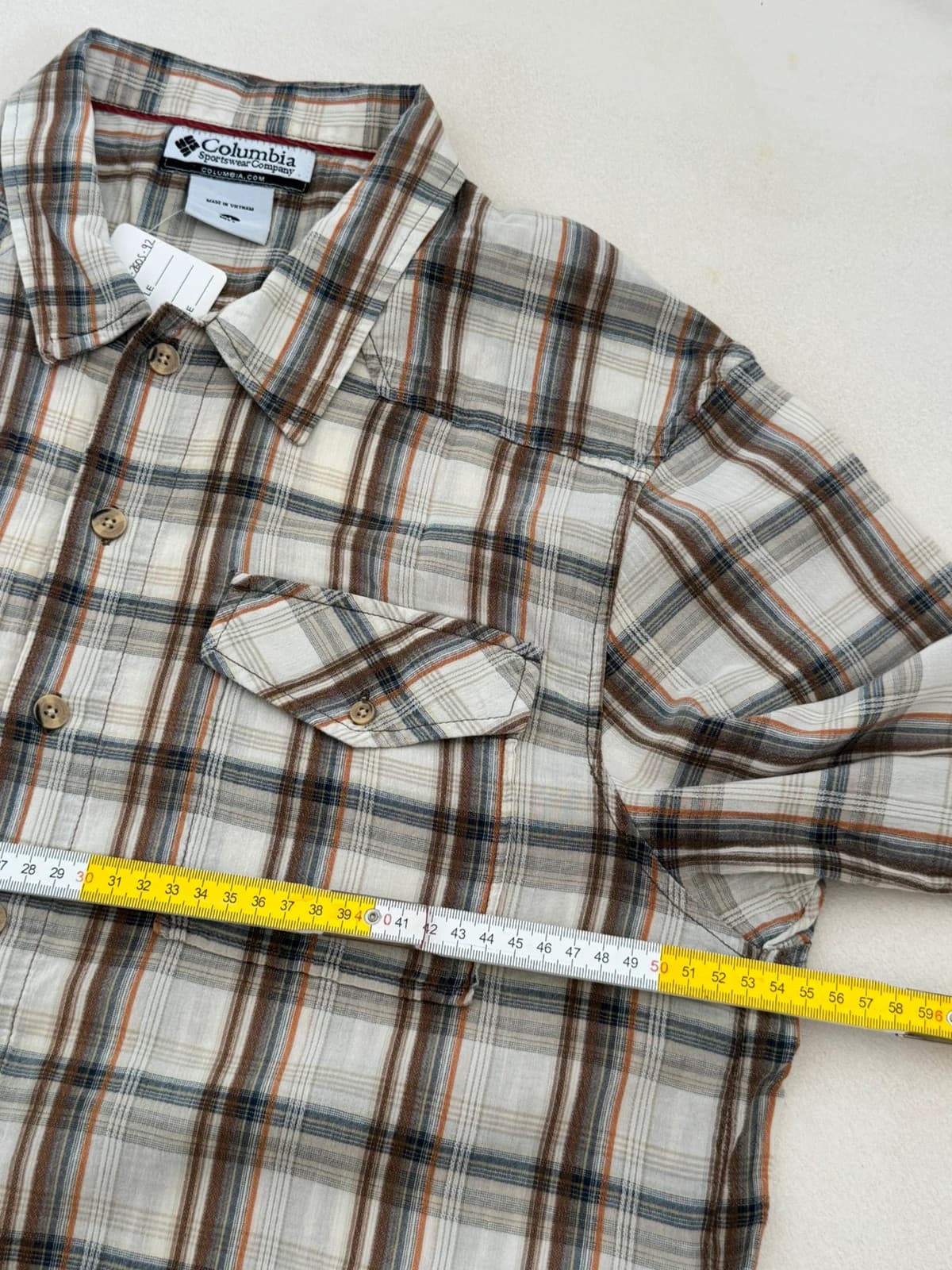 Chemise manches courtes Columbia carreaux beige marron taille M - SC260592 - Photo 10/11