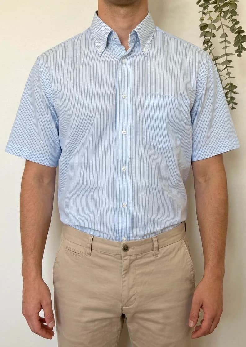 Chemise manches courtes Hugo Boss rayures bleu ciel taille 41/L - SK260633 - Photo 1/7