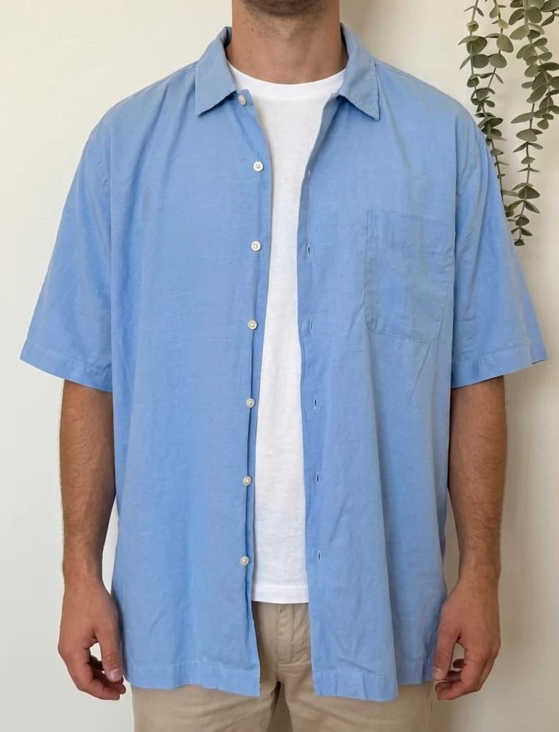 Chemise manches courtes ample Polo Ralph Lauren bleu ciel lin logo pony rose taille XXL - SK260675 - Photo 1/8