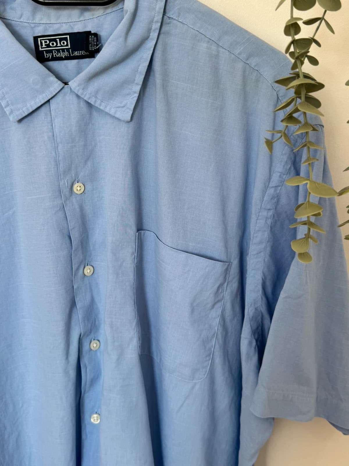 Chemise manches courtes ample Polo Ralph Lauren bleu ciel lin logo pony rose taille XXL - SK260675 - Photo 6/8